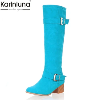 

KarinLuna 2019 Large Size 31-43 Slip On Woman Shoes Women Boots Buckles Winter Candy Colors knee-high Snow Boots Woman Shoes