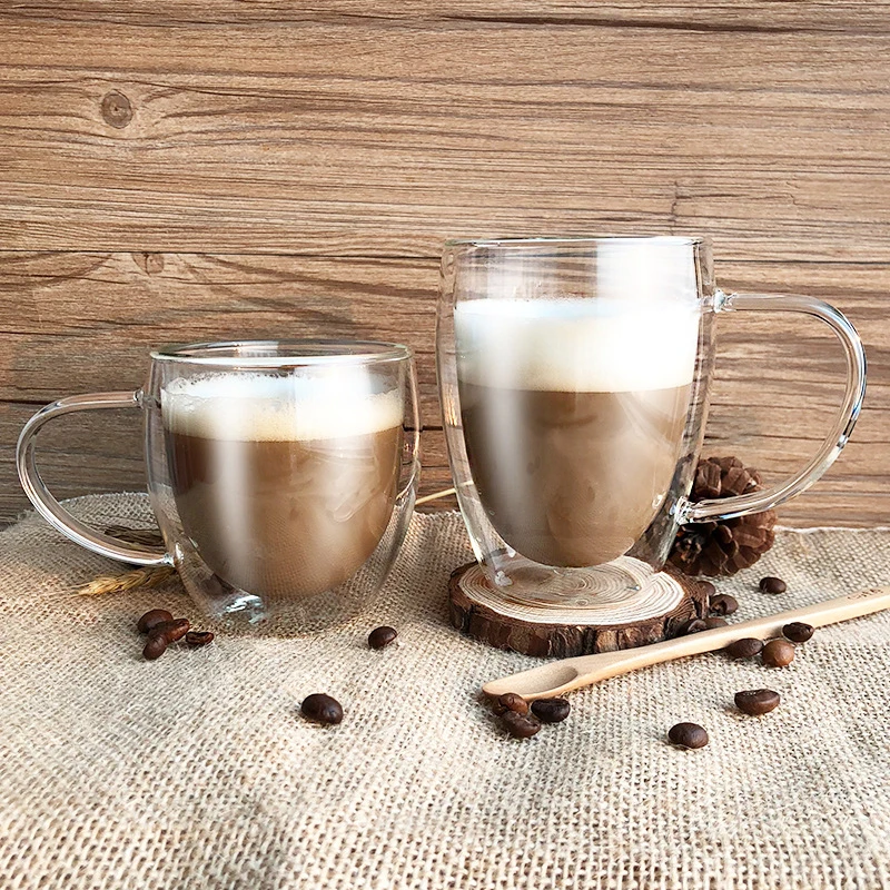 300 400 500ml Coffee mug Heat-resistant double glass transparent mug
tea Milk Lemon Juice drinking cup handle Drinkware