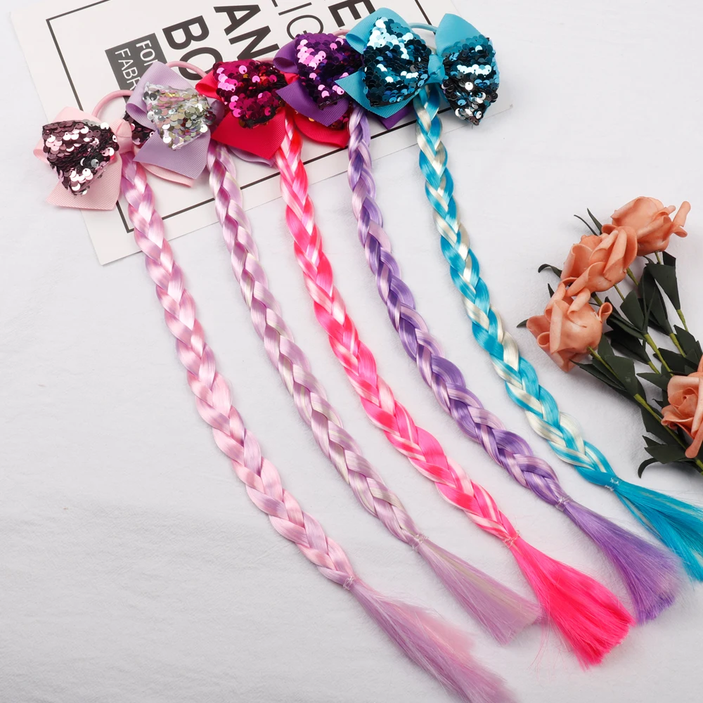 

Xugar Hair Accessories Hair Bows Hair Bands for Girls Sequin Bowknot Ponytails Long Braids Hair Rubber Band Gum for Headwear