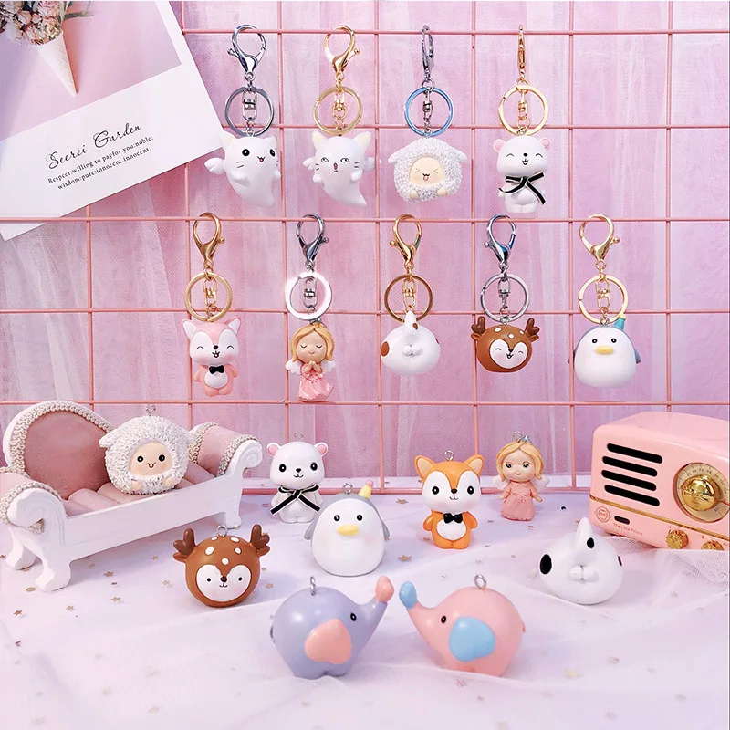 

New Resin Cartoon Keychain Holder Gold Buckle Silver Buckle Deer Bear Elf Keychain Ring Angel Keychains Couple Keyring Chain