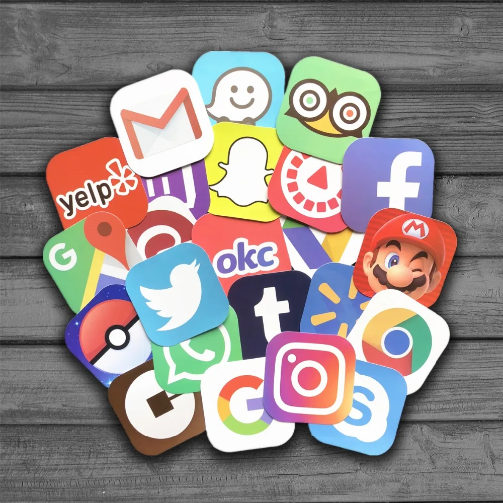 51 Pcs Mobile Phone App Logo Graffiti Toys Stickers for Laptop Luggage Car Bicycle Motorcycle Skateboard Phone Home Decor Decal