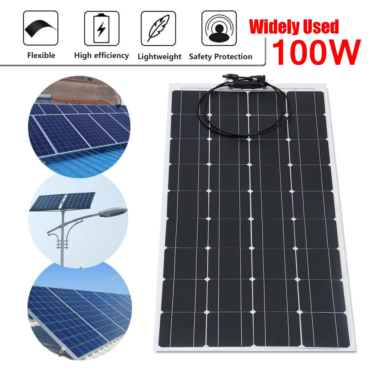 

100W 18V Semi Flexible Solar Panel Off Grid For Home RV Boat Mono Silicon Waterproof 23.5% Efficiency Super Thin Design Safety