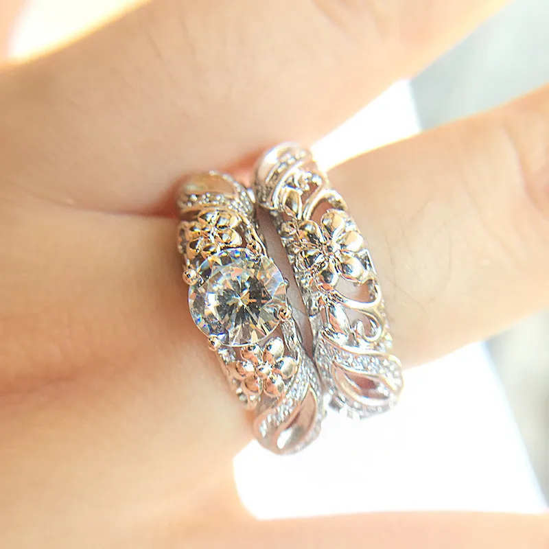 DODO Unique Hollow Flower Pattern Ring Set For Women AAA Cubic Zirconia Hand Finger Round Jewelry Wedding Bijoux Wholesale YR256 (1)