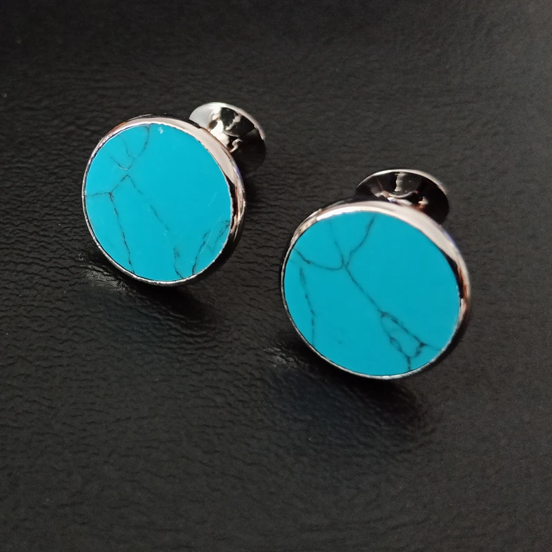 High quality blue shell Cufflinks round Cuff Links Groove Men cufflink