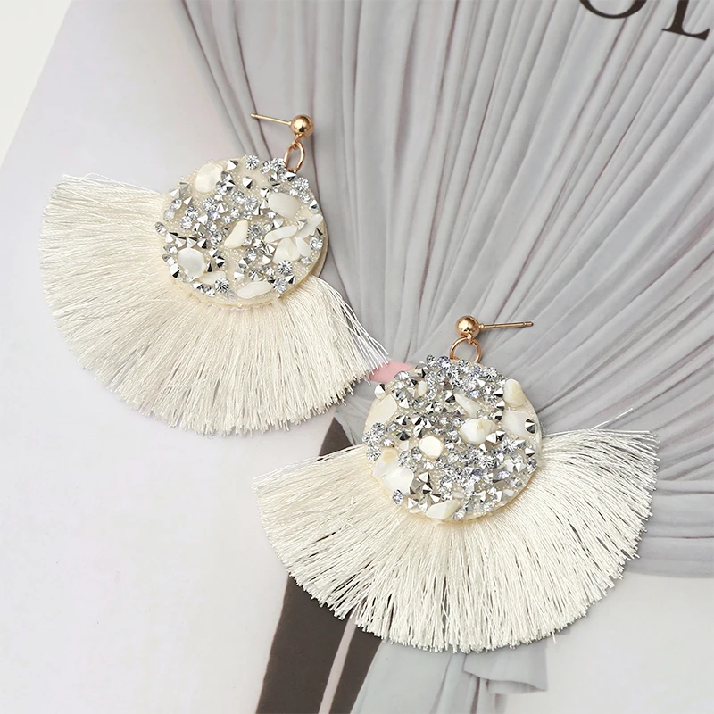 Hesiod Bohemia Sector Tassel Earrings for Women Femme Fringe Fashion Crystal Statement Large Drop Dangle Earring | Украшения и