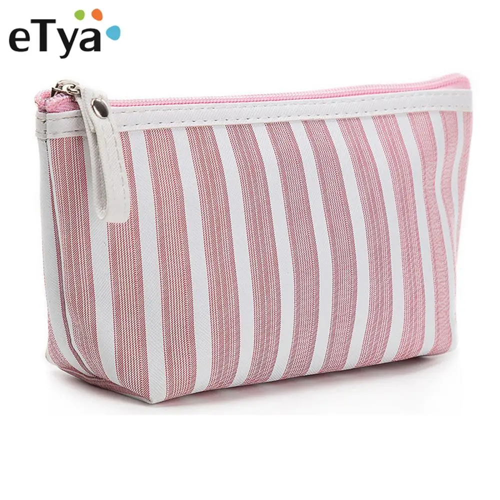 

eTya Fashion Striped Cosmetic Bag Canvas Women Makeup Bags Travel Portable Toiletry Organizer Pouch Small Makeup Case Wash Bag