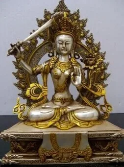 

27cm collectable NEPAL BRONZE INDE BOUDDHA TIBET MANJUSHRI STATUE