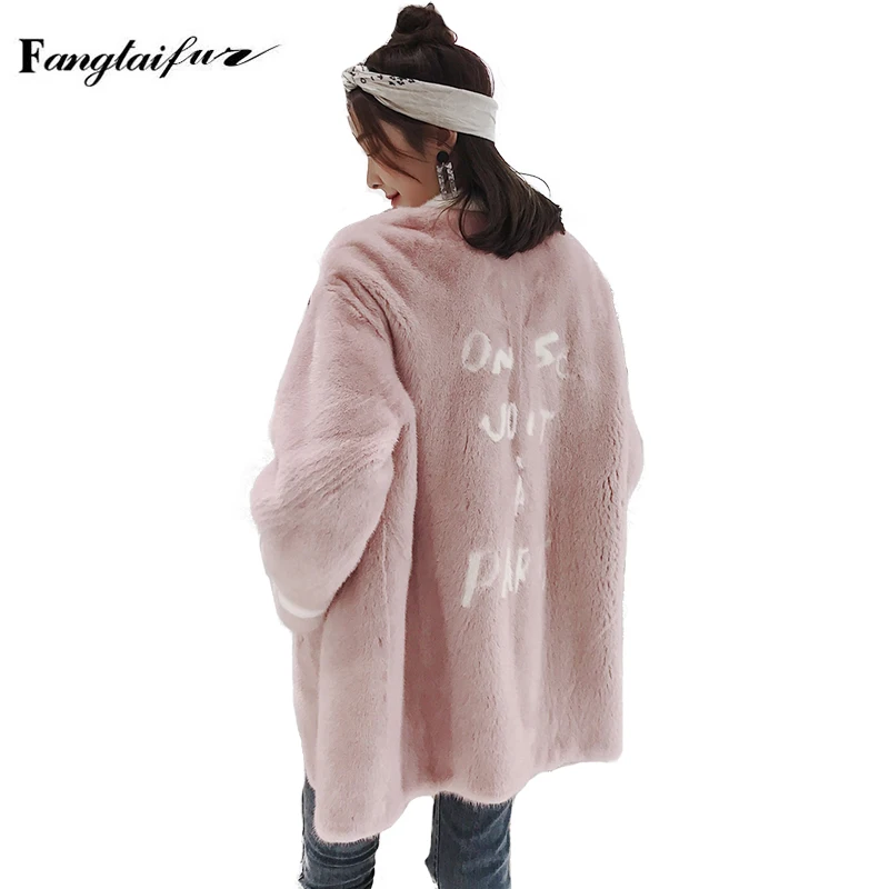 

Fang Tai Fur 2019 Winter Women Import Mink Fur Coat Slim Mandarin Collar Mink Coats Women's Lettern X-Long Real Mink Fur Coats