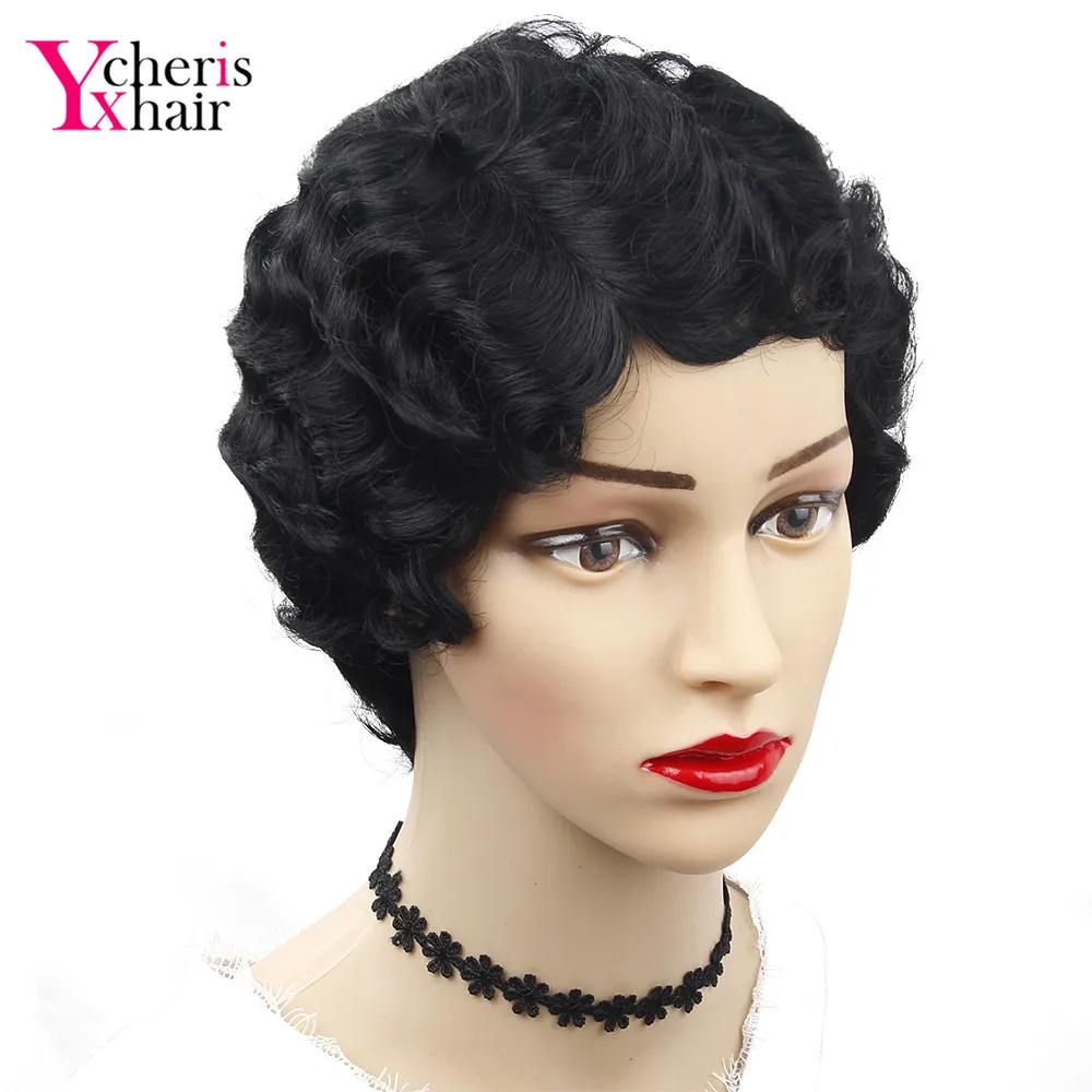 YXCHERISHAIR Short Synthetic Finger Wave Wigs High Temperature Fiber Blonde Synthetic Curly Cosplay Wig