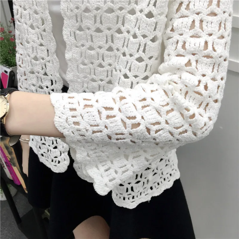 Camisas Mujer 2018 весна лето Модная вязаная белая кружевная блузка женские топы