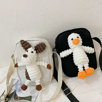 

Ladies Casual New Cute Cartoon Canvas mobile phone coin purse Decoration Shoulder Bag Simple Crossbody Bag