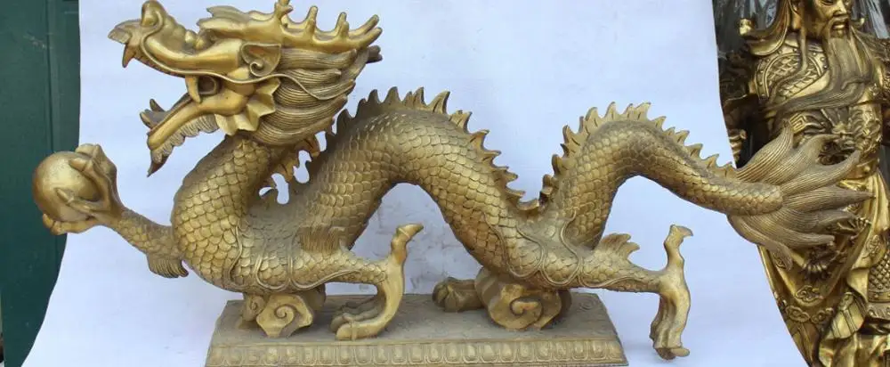 

105CM Huge Chinese Bronze Carved Animal Emperor Royalty Dragon Ball Sculpture