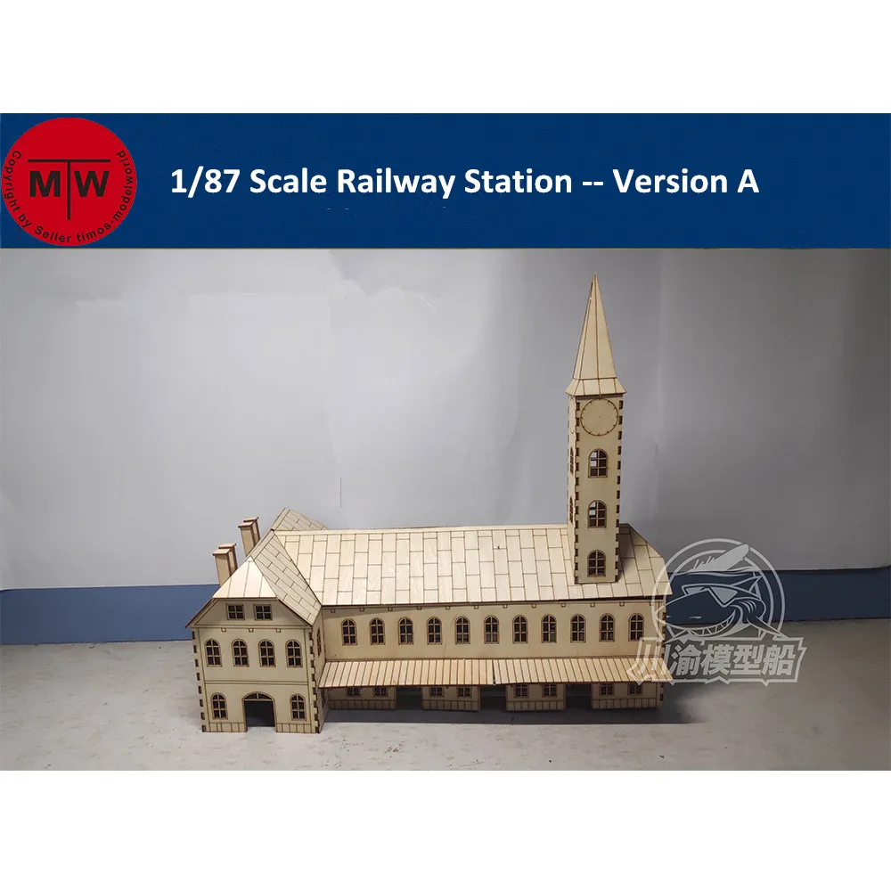 1/87 Scale Railway Station Platform Diorama Scene DIY Wooden Assembly Model Kits - Color: A Railway Station