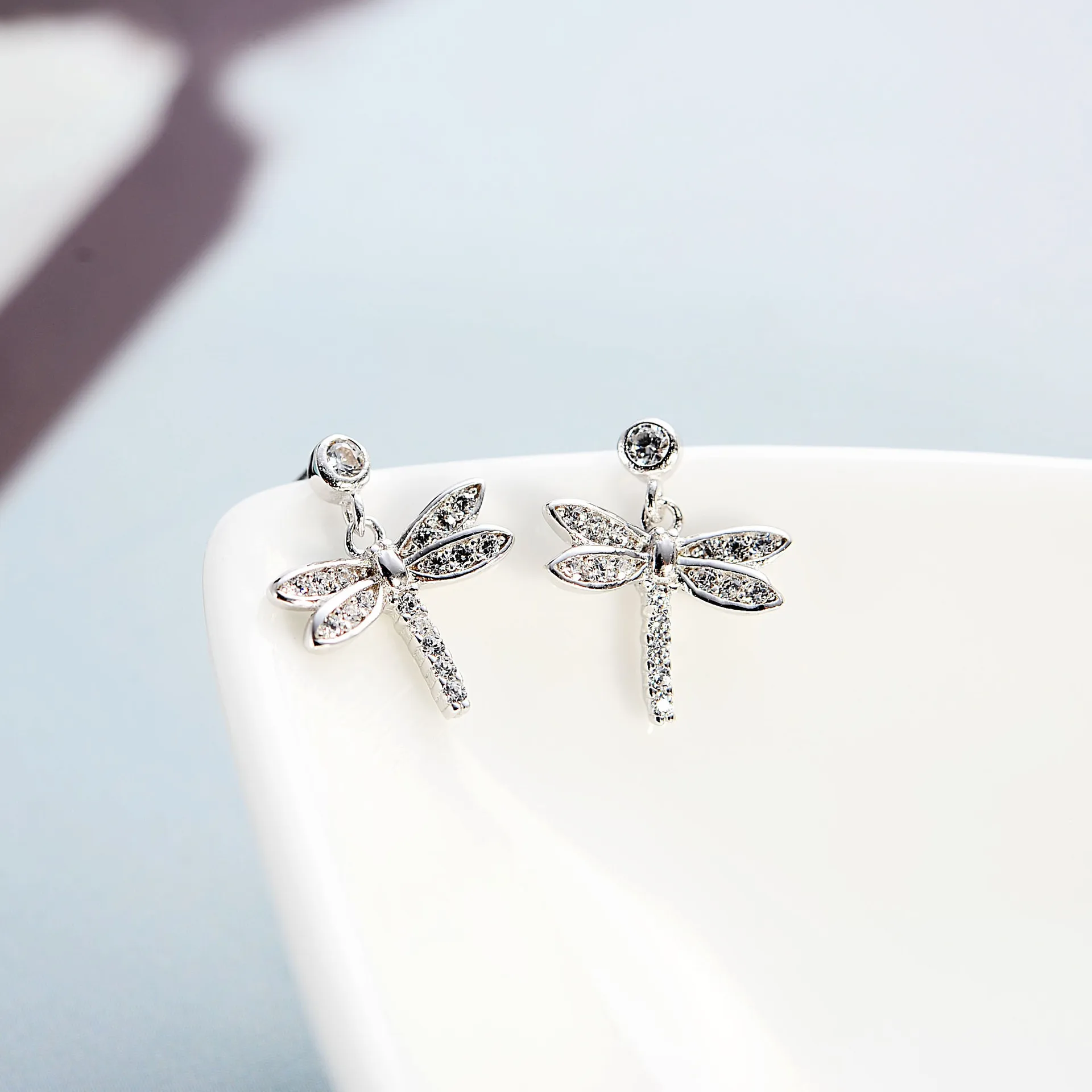 dragonfly zircon earring 100% 925 Sterling silver Jewelry fashion Hypoallergenic Stud earrings for women gift