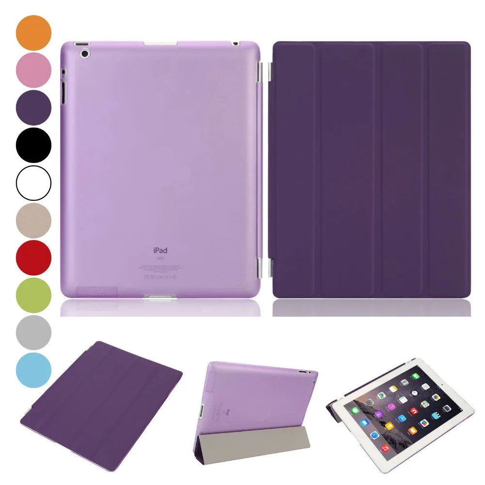 

Tablet Case Ultra Thin Stand Smart Case Cover for ipad 2/3/4 +Transparent Back Case + Stylus +Clean Cloth + HD Protect Film