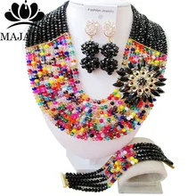 Классический африканские бусины комплект ювелирных изделий разноцветные босоножки с украшением в виде кристаллов бусины ювелирные изделия для невесты нигерийские свадьбные африканские бусины комплект ювелирных изделий GG-69