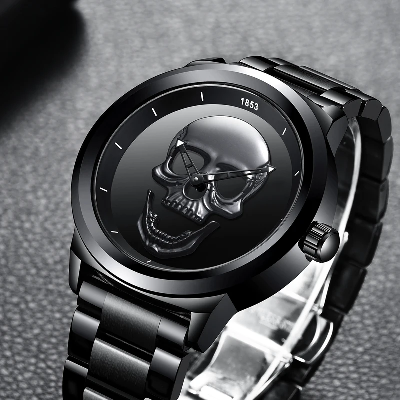 2018 Cool Punk 3D Skull Men Watch Brand LIGE Luxury Steel Quartz Male Watches Waterproof Retro Fashion Gold Black Clock Relogio