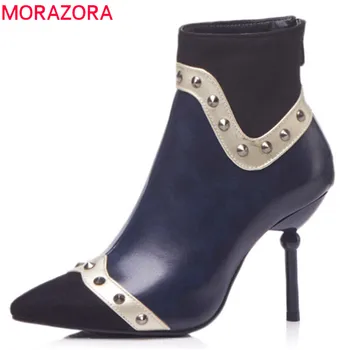 

MORAZORA 2020 wholesale big size 33-48 ankle boots for women pointed toe autumn winter boots mixed colors rivet fashion shoes