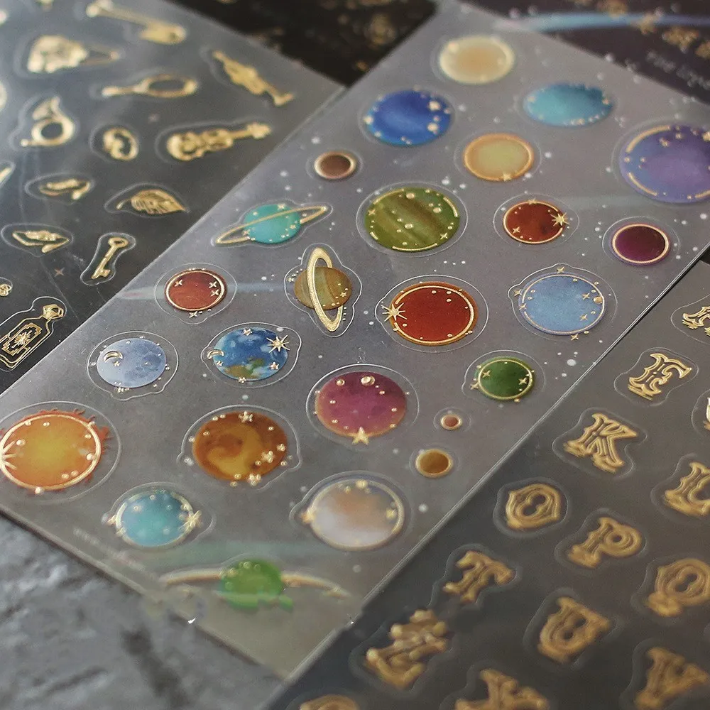 

3pcs Retro Gold bronzing Planet Star Sky Dream Crystal Decoration Planner Diary DIY Mobile Stickers hand scrapbook Stickers