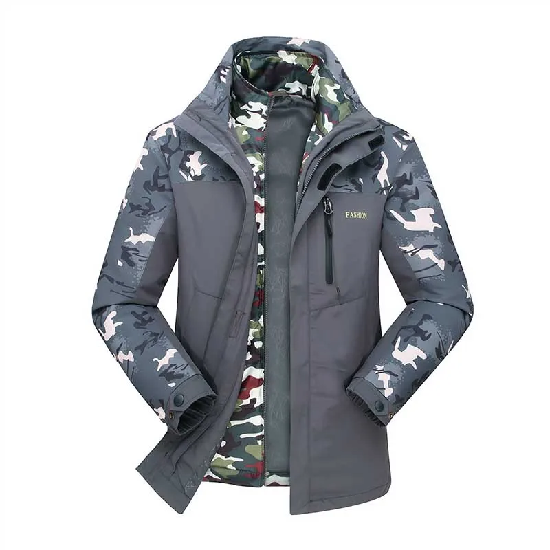 

Autumn Winter 2PCS/Set Jacket Windbreaker with Soft Shell Liner Detachable Men Casual Warm Coat Camouflage Striped Parka OUTWEAR