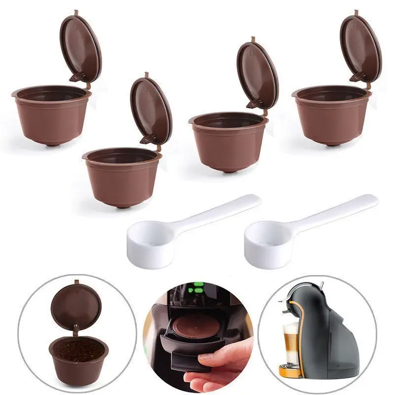 

4 x Refillable Reusable Compatible Coffee Capsules Pod With 2 x Spoon for DOLCE GUSTO Machine Filter Cup