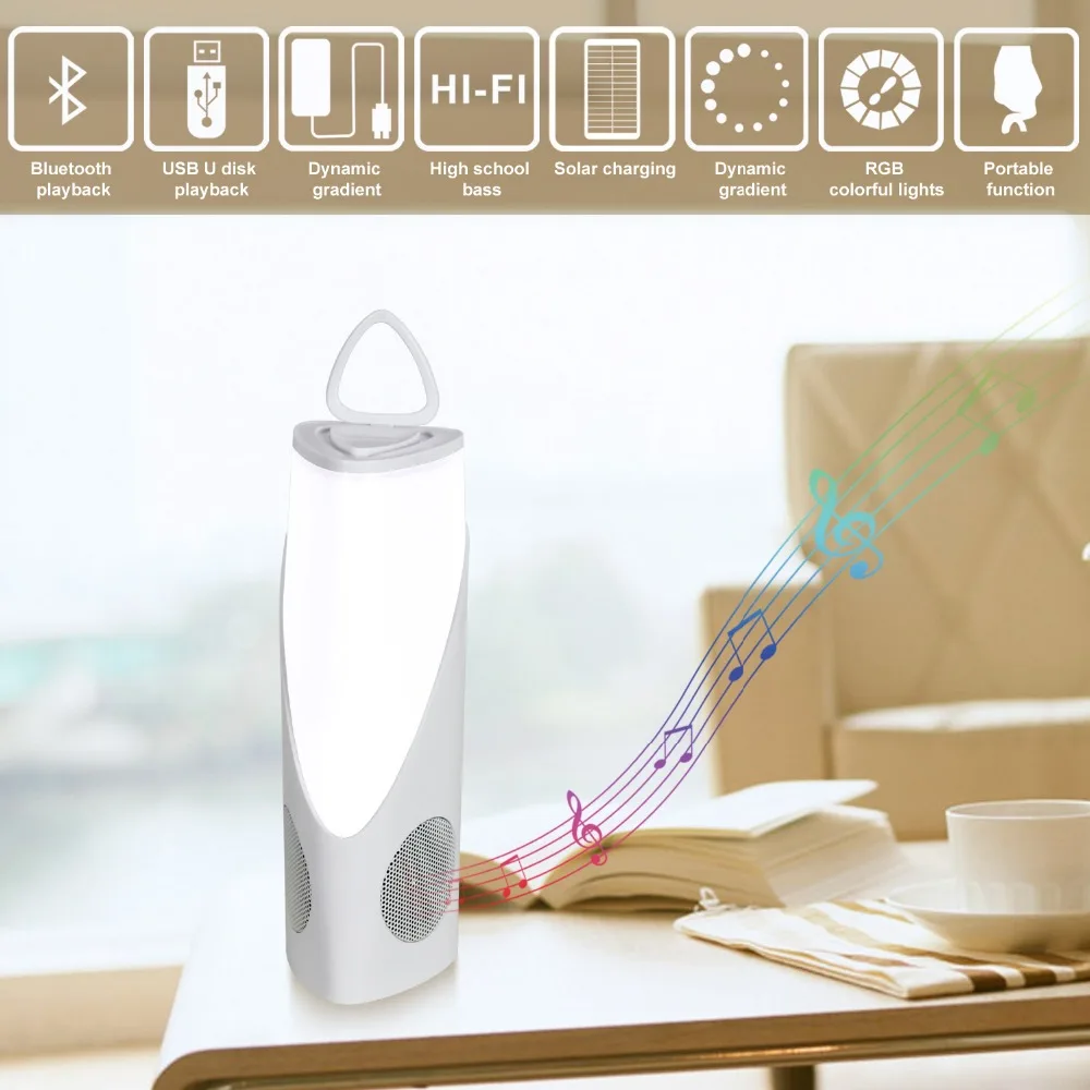 

T-SUN Camping Solar Bluetooth Speaker Lights 7 Colour GRB Touch Control Dimmable Lamp Indoor Night lights as Exquisite gift