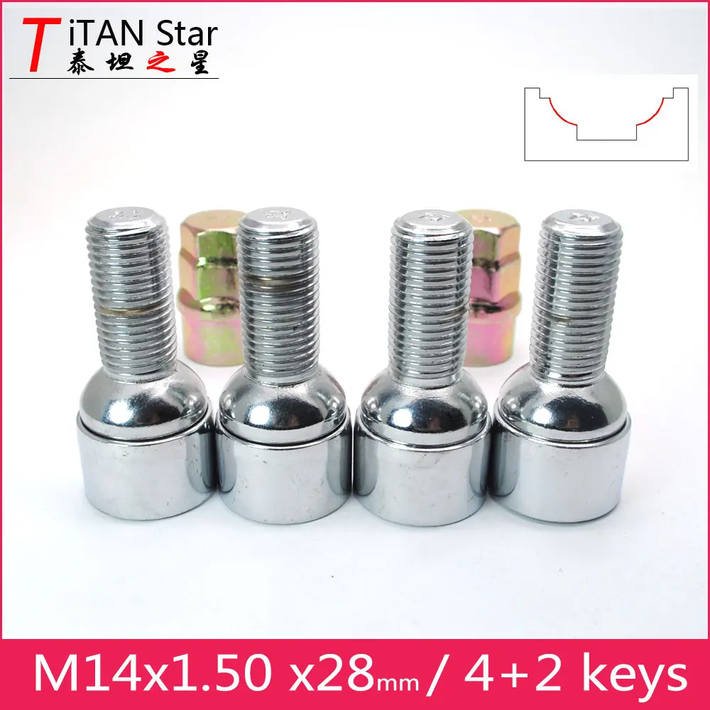 4 болта 2 клавиши M14x1.50x28mm 1 5 колеса замки болты анти sheft гайки подходит для VW ГОЛЬФ