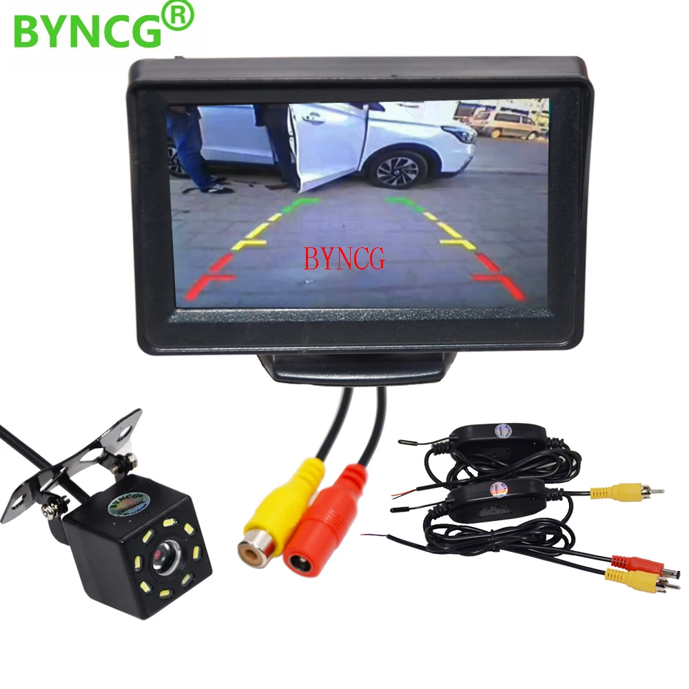 

BYNCG Wireless Rear View Camera Reaversing Backup with Car Monitor Mirror Parking System Kit 4.3" TFT LCD Color Waterproof