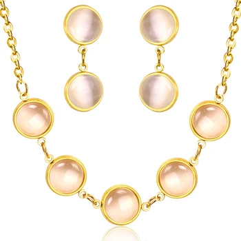 

LUXUKISSKIDS Brand New 316 Stainless Steel Sets With Gold Color White And Black Opals Necklaces And Earrings Jewelry Sets