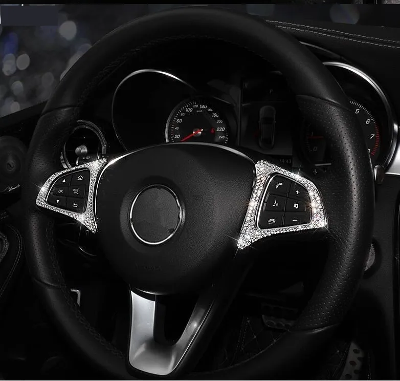 

For Mercedes-Benz C Class GLA GLC CLA class W205 Car steering wheel button frame cover sequin upgrade sticker styling
