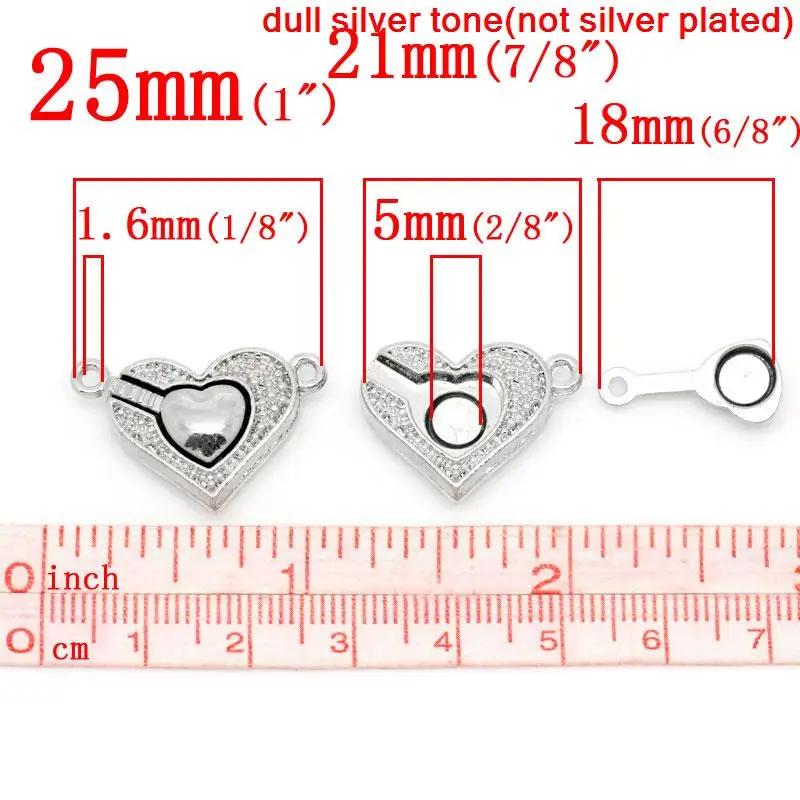 5 шт. магнитные застежки ювелирных изделий Любовь Сердце Серебряный тон 25x16 мм