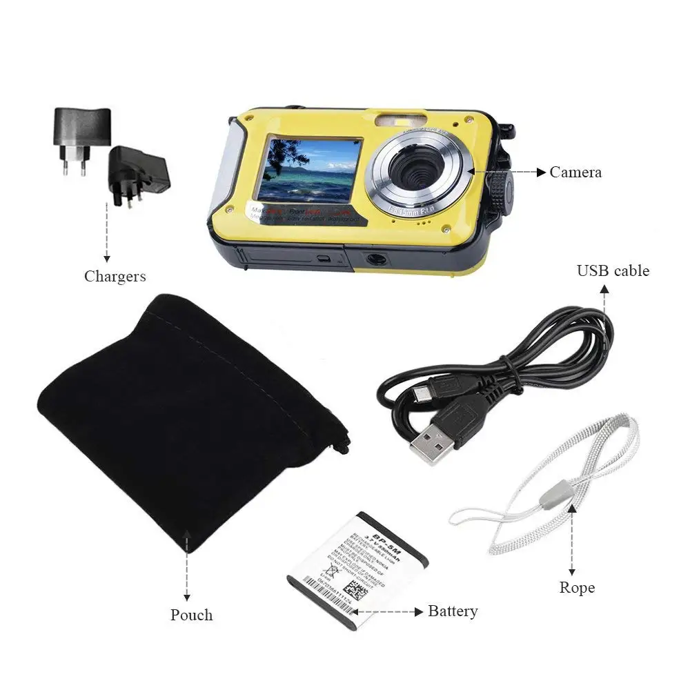 HD268 водонепроницаемая цифровая камера 2,7 дюймов TFT двойной экран Камера 24MP MAX 1080 P Full HD подводный зум видеокамера новое поступление