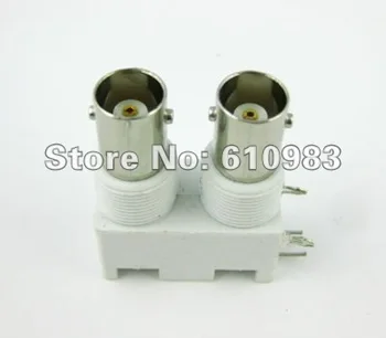 

(5pieces/lot) Wholesale BNC connector White PC Board PCB Mount Right Angle dual BNC Female Connector