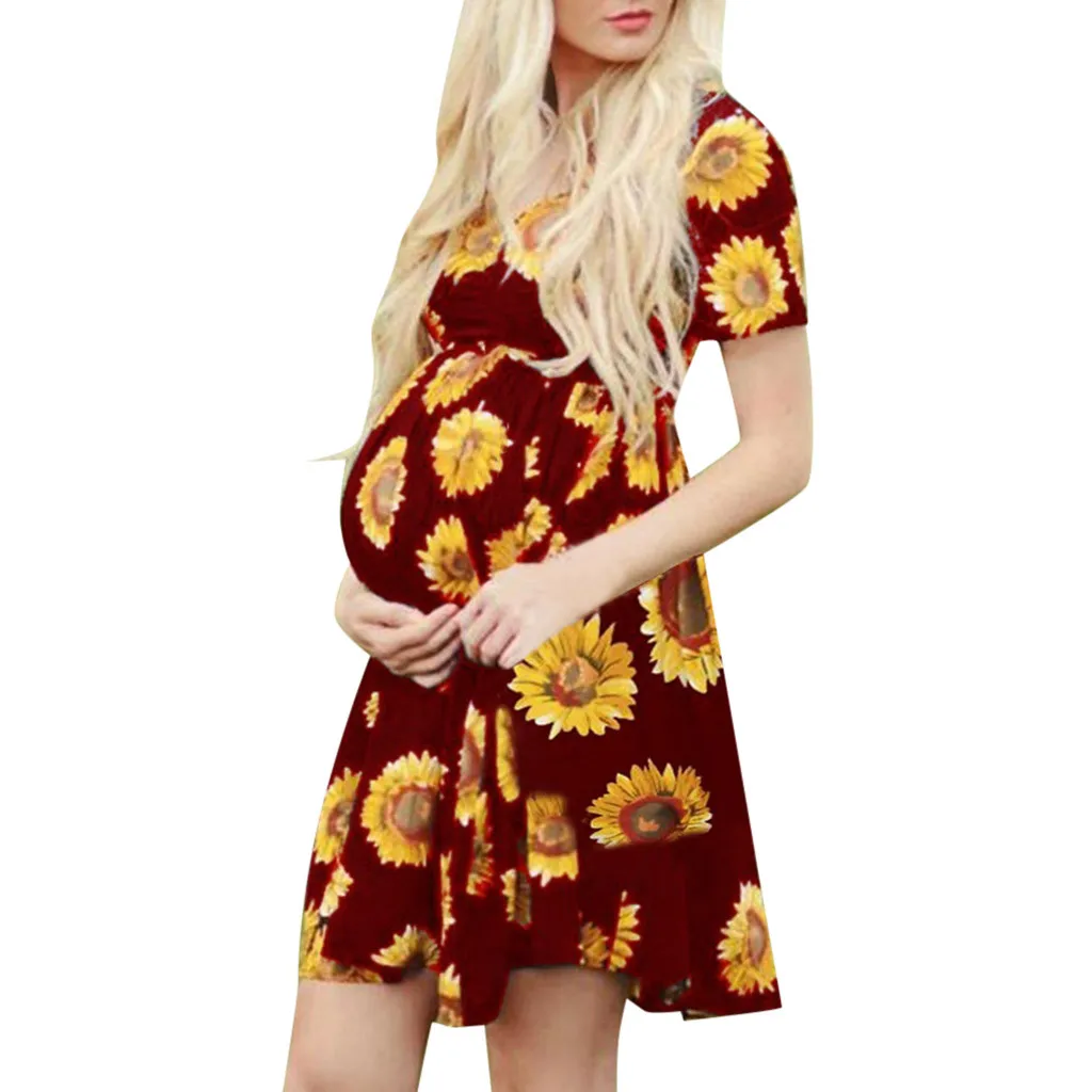 Красный Vetement femme для женщин средства ухода за кожей для будущих мам Pregnanty одежда платье короткий рукав лето Frenulum цветочный принт кормящих - Цвет: Красный