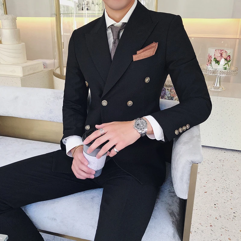 Двубортный пиджаки мужские 2018 серые masculino Slim Fit черный chaqueta hombre формальные