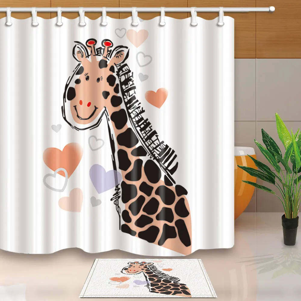 Мультфильм Забавный Жираф занавески для душа Высокое качество экраны для ванной полиэстер ткань водонепроницаемый и устойчивый к плесени с пластиковыми крючками - Цвет: B-3962