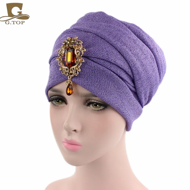 Новая Роскошная золотая бриллиантовая брошь тюрбан дышащая сетка мерцающий длинный шарф головной убор женский хиджаб трубчатый головной шарф женский тюрбан