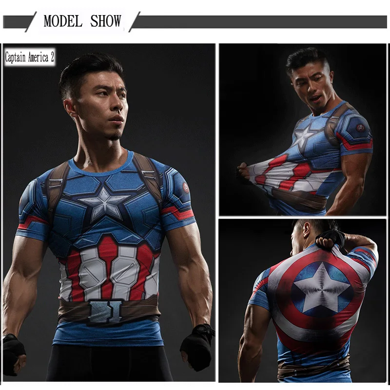Мужская 3D футболка компрессионные футболки для фитнеса с изображением Капитана Америки, мужские футболки с принтом супергероя, Супермена, Карателя, футболки с аниме рисунком