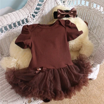 

Fashion Baby Rompers 2PCs per Set Bowtie Coffee Baby Girls Tutu Dress Headband for 0-12Months Free Shipping