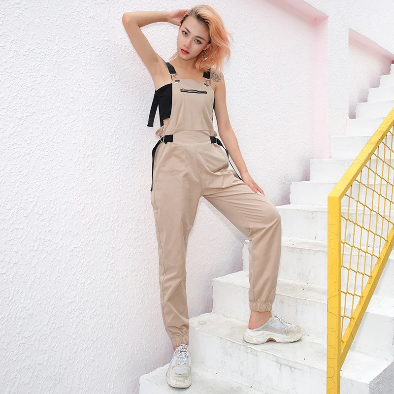 khaki sleeveless jumpsuit