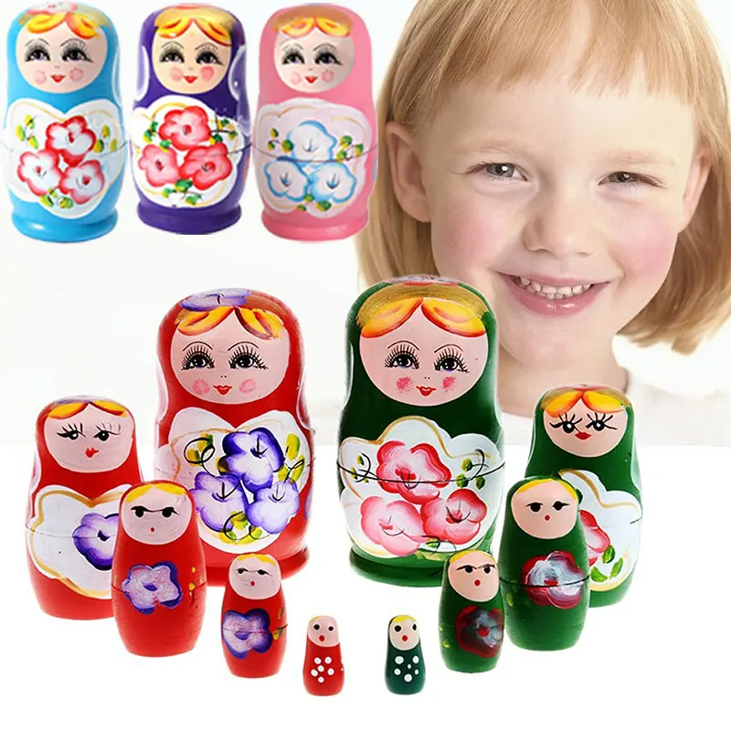 

Hot Selling 5pcs / Set Russian Matryoshka Dolls Cutie Nesting Madness Toys Wooden Handmade Crafts Doll Home Decor Kids Gifts