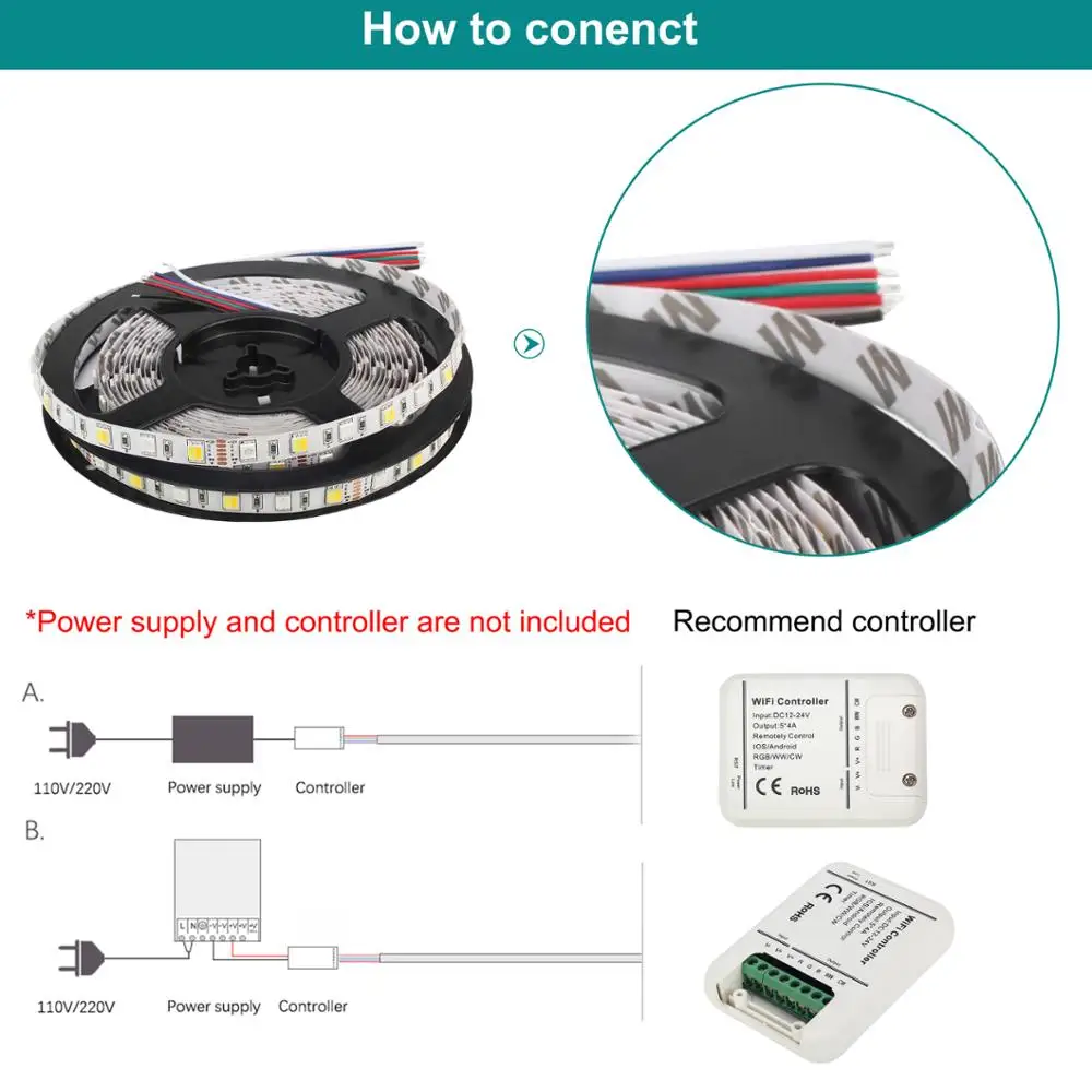 Светодиодная ленсветильник 5 м RGB + CCT 5050 SMD 60 светодиодов/м RGBW полноцветная
