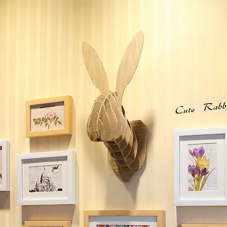 Милый кролик Дерево голова животного МДФ дерево декор стены самостоятельной сборки головоломки - Цвет: Cute bunny wood