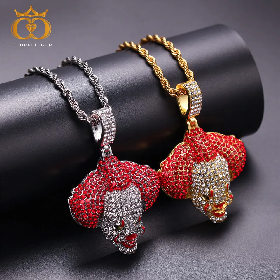 

colorful.gemMen Hip Hop Jewelry Ice Out Bling Clown Pendants Necklaces Fashion popular pendant necklace Hiphop Rappe Gifts