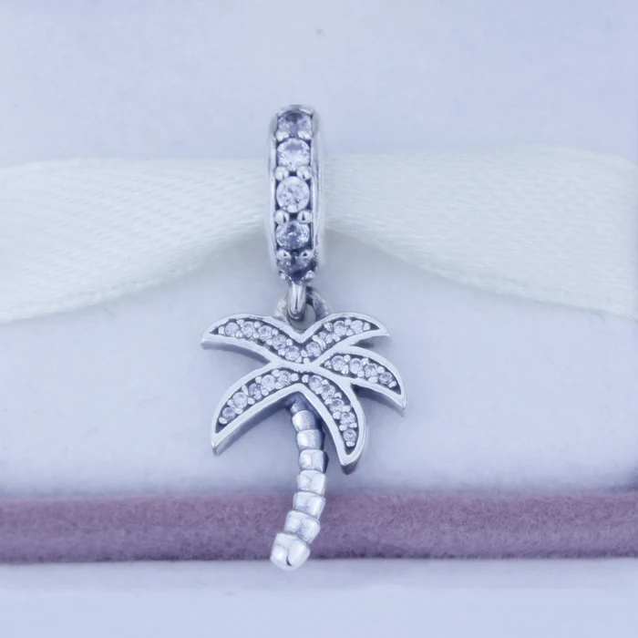

New Beads Fit for Pandora bracelets Palm tree dangle 925 Sterling silver charms Jewelry with Cz Beads Free Shipping