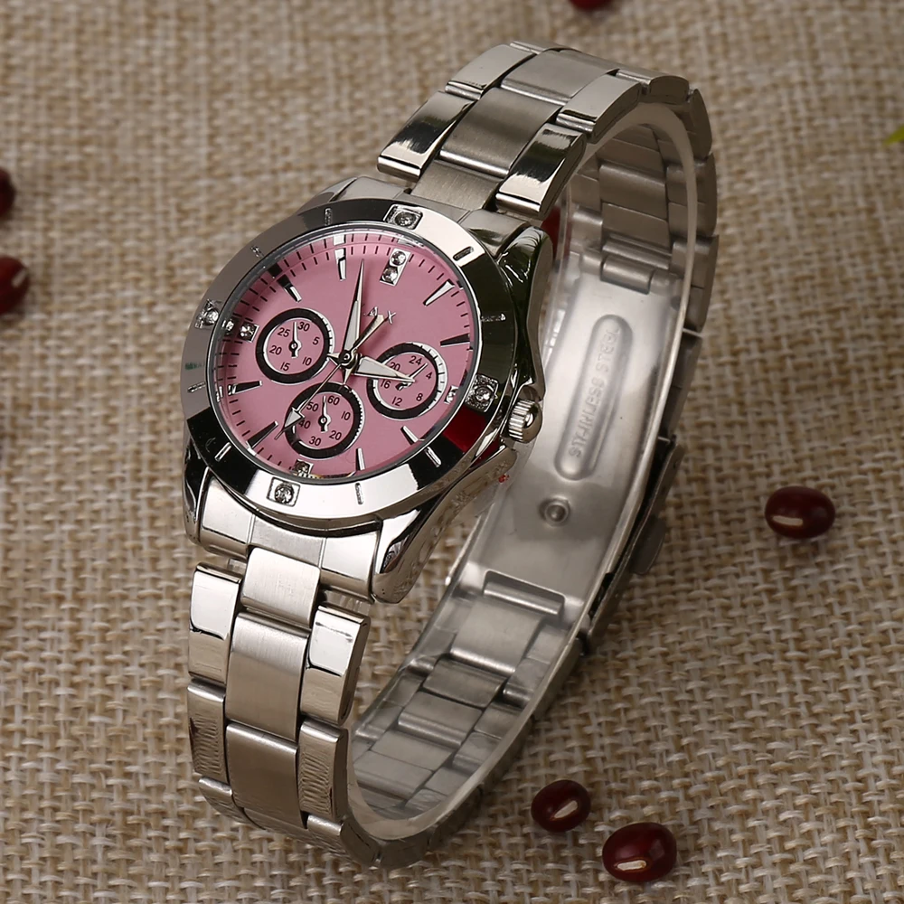 

Women Pink Watches Stainless Steel. Ladies Clocks Quartz Movement