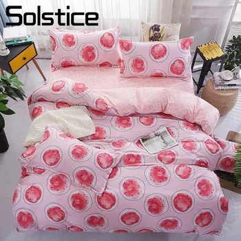 

Solstice Home Textile Pink Megranate Bedding Set Girl Kid Teen Linen King Queen Twin Duvet Quilt Cover Pillowcase Flat Bed Sheet