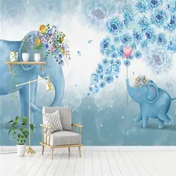 С Рисунком Слона Цветы фото обои настенные фрески синие цветы дети обои для детей Гостиная Спальня Home Decor