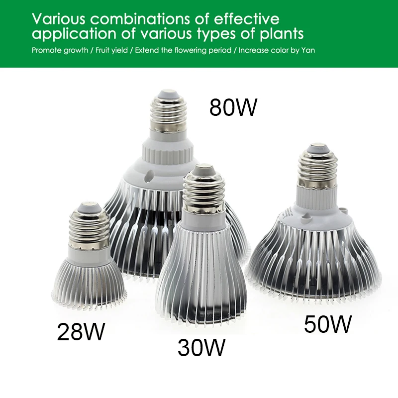 BEYLSION AC85-265V LED Grow Light 28W 30W 50W 80W PAR38 Full Spectrum Bulb For Indoor Greenhouse Grow Tent Plants Grow LED Lamps (6)