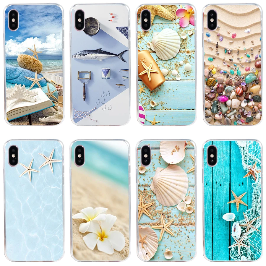 8H Blue Wood Seashells Sea Star Custodia Morbida In Silicone Tpu Cover Per Iphone 5 5S Se X Xr Xs Max Case